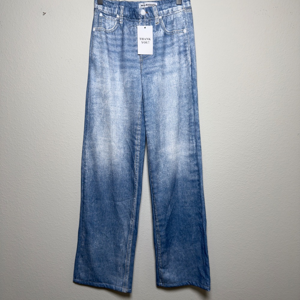 NEW Mila Rosabella Sweatpants Jeans XS Wide Leg Light Wash Denim Distressed‎